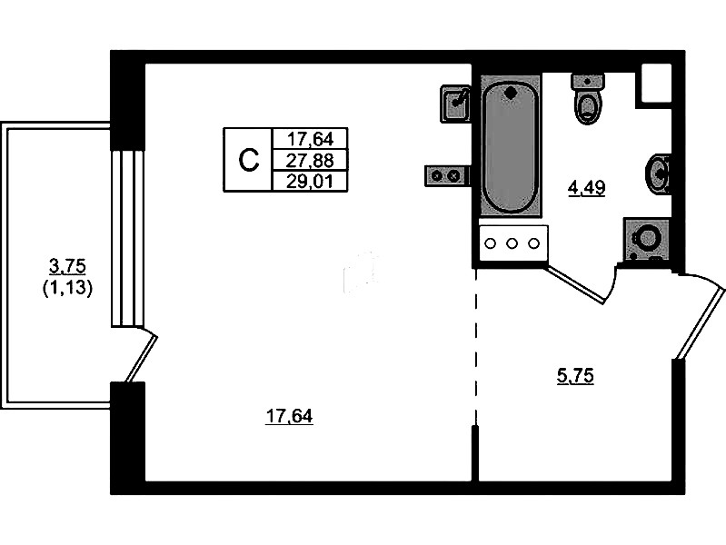 Квартира студия 27.88 м², 4/5 эт., ЖК «Plus Пулковский»